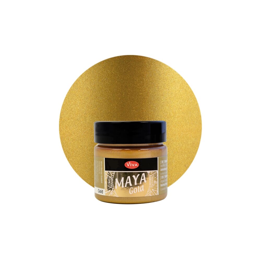 MAYA Gold von Viva Decor, glänzende Effektfarbe auf Wasserbasis, 45ml, Gold