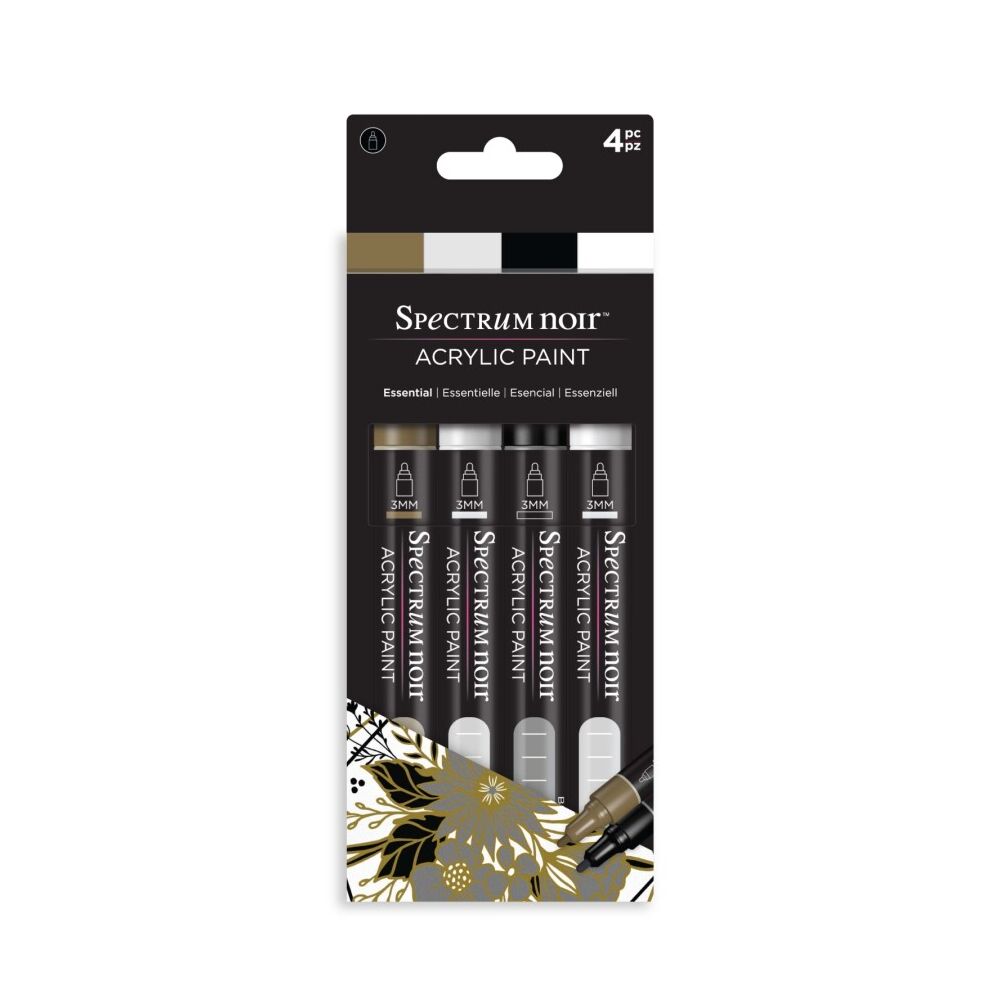 Spectrum Noir Acrylic Paint, Acrylmarker, 4er Pack, Farbe: Essential