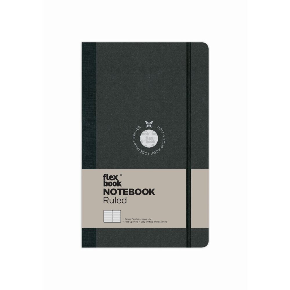 Flexbook Globel Notizbuch 192 Seiten Elastikband 13 * 21 cm / Liniert / Schwarz